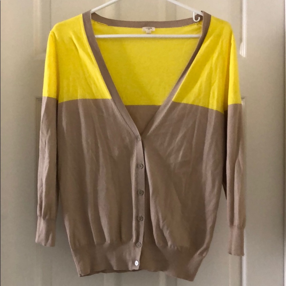 J. Crew Tan and Yellow Colorblock Cardigan